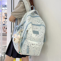 College Style Schoolbag for Female Junior High School Students, Korean Style Large Capacity High School Student Five-Pointed Star Backpack 2025 New Style Backpack
