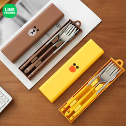 Line Chopsticks and Spoon Set, Portable Three-Piece Set, One Chopstick Per Person, Special Tableware for Office Workers, Storage Box for Elementary School Students