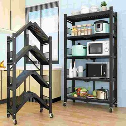 Kitchen Storage Rack, Floor-Standing, Multi-Functional, Installation-Free, Foldable Storage Rack, Microwave Oven, Oven, Cookware Shelf