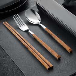 Chopsticks and Spoon Set, One Chopstick Per Person, Portable Cutlery, Student Storage Box, Fork, Single-Person Wooden Chopsticks Three-Piece Set
