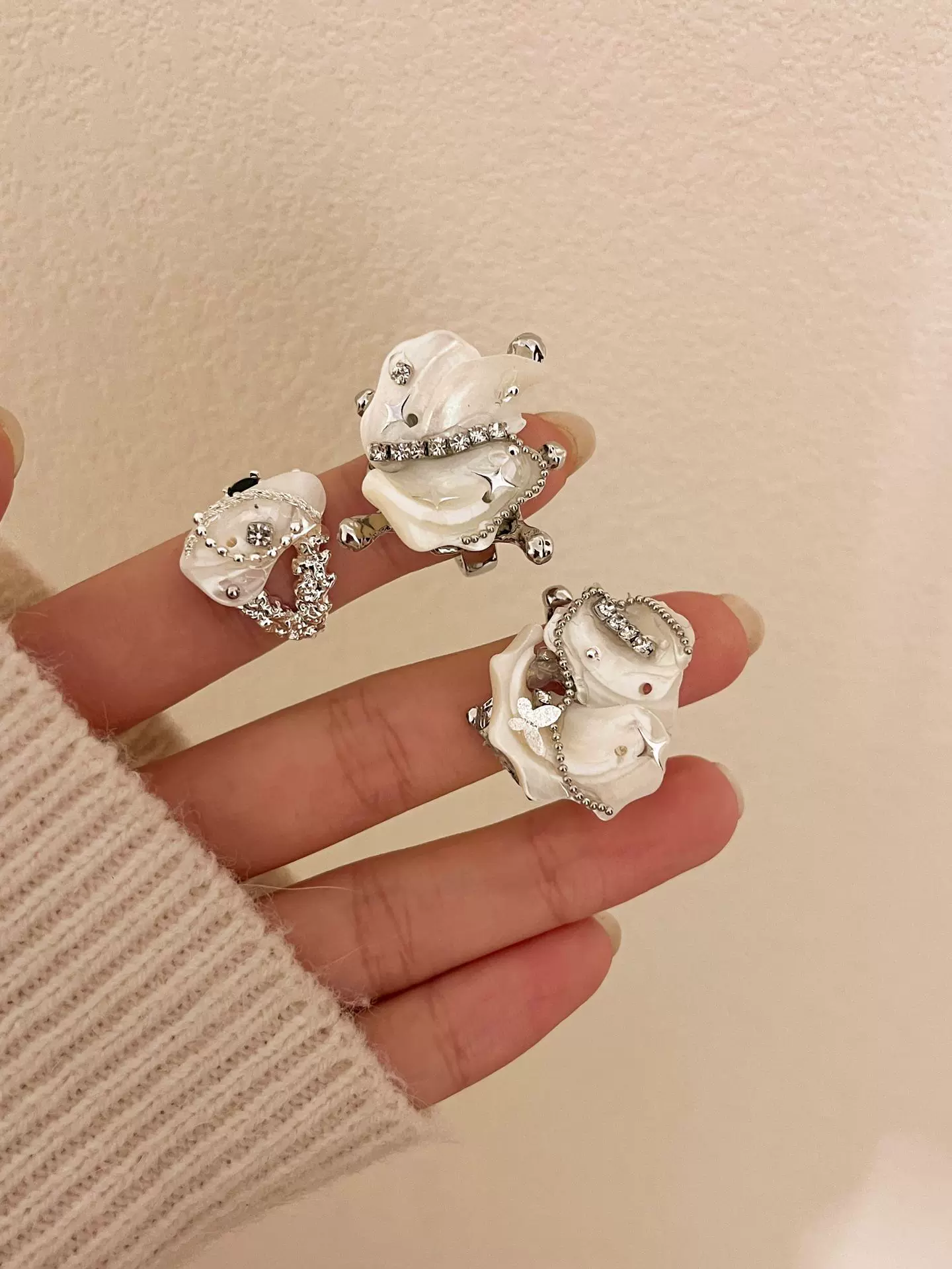 清新甜美ins田园风多巴胺西瓜纹锆石郁金花造型珐琅手工滴油戒指-Taobao