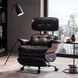 Eames Genuine Leather Executive Luxury Electric Office Chair for Home Computer Study Comfortable Long-Sitting Business Recliner
