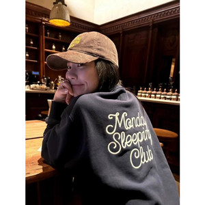 美式复古字母刺绣加绒圆领套头长袖卫衣女春秋冬款宽松慵懒风上衣