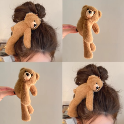 Cute Plush Bear Hairpin Side Clip Bb Clip Autumn and Winter New Style Cartoon Hair Accessory for Bun Hairstyles
