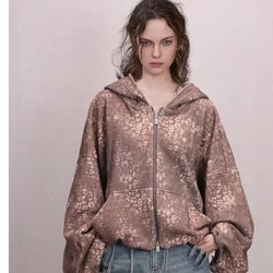 Zhang Zhenyuan｜Senseaweek25 Autumn New Loose Hooded Jacket Custom Logo Leopard Sweatshirt Cardigan