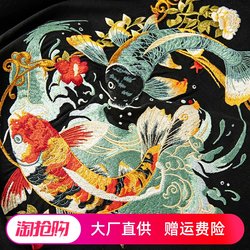 Factory Sale Summer National Trend Heavy Embroidery Carp Embroidery Pure Cotton T-Shirt Unisex Loose Casual Half-Sleeve Trendy Brand Short-Sleeve