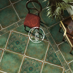 American Pastoral Dark Green Retro Antique Tiles Living Room Bedroom Floor Tiles Bathroom Rounded Corner Parquet Tiles 600X600