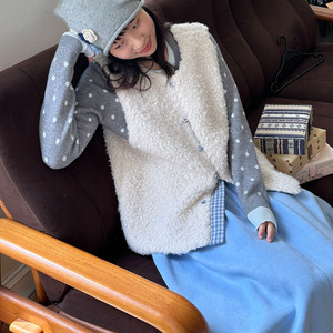 Nothe Case milky white green splicing warm two-sided vest, loose sleeveless outer horse clip