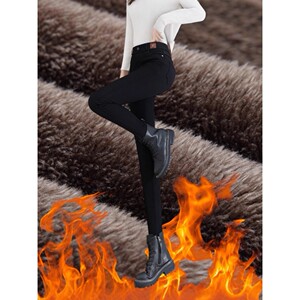 
Winter thickened velvet high-waisted warm women's denim pencil pants slimming slim elastic versatile plus size women