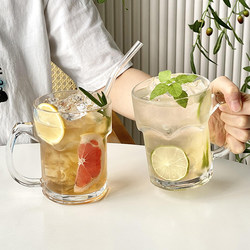 ins Wind Large Capacity Glass Cup with Handle Transparent Fruit Tea Cup Beer Cup Household Drinking Cup Juice Cup