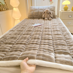 Rabbit Fur Milk Velvet Mattress for College Dormitories, Coffee-Colored Simple Bed Sheet, Single Sofa Cushion, Bed Cover