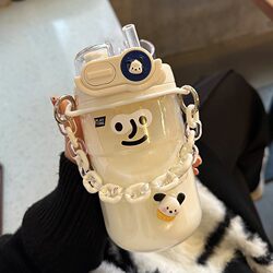 Water Cup for Girls, High-Looking Summer Straw Cup for Students, 2026 New Style, Cute Double-Drink Portable High-Temperature-Resistant Cup