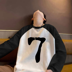 Pure Cotton Color-Block Long-Sleeve T-Shirt for Men, Spring and Autumn American High Street Trendy Youth Versatile Loose Top