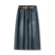 Retro dressing denim skirt spliced ​​mid-length skirt for women 2024 autumn new high-waisted slim hip skirt
