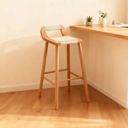 Wabi-Sabi Style Rope-Woven Bar Chair for Home Use, Vintage Solid Wood Bar High Chair, Vintage Front Desk Chair, Nordic High Stool