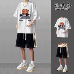 Short-sleeved Shorts Suit Men's Summer Hong Kong Style T-shirt Loose And Versatile Student Casual Men's Clothing With A Set Of Handsome