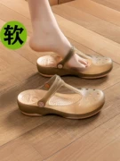 Giày Veblen Croc Nữ Đế Mềm 2024 Mới Chống Trơn Trượt Mùa Hè Áo Khoác Ngoài Nữ Đi Biển Jelly Toe Xăng Đan