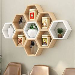 Hexagonal Grid Wall Shelf Campus Cultural Wall Decoration Rack Simple Bedroom Study Wall-Mounted Display Rack