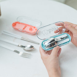 304 Stainless Steel Travel Folding Chopsticks Portable Mini Retractable Storage Cutlery Spoon Set Three-Piece Set