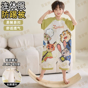 Zootopia boys' pajamas spring and summer short-sleeved one-piece sleeping bag for big children, boys and babies, pure cotton home clothes