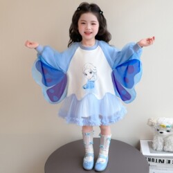 Girls' Elsa Princess Dress, Spring and Autumn Long-Sleeve 2026 Model, Children's Stunning Mesh Dress, Spring Outfit, Fashionable Baby Clothes