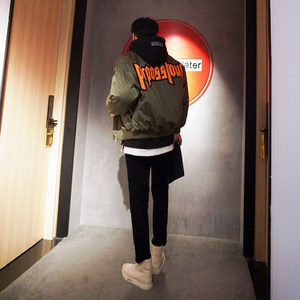 Baseball men's Korean version of the tide brand embroidery cotton clothing autumn and winter pilot jacket plus cotton couple cotton jacket jacket