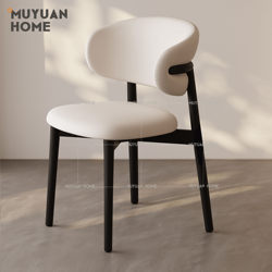 Nordic Solid Wood Dining Chair for Home Use, Modern Minimalist Cream Style Dining Table Chair, Light Luxury Mid-Century Style High-End Backrest Chair
