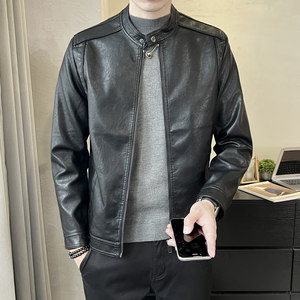 
Men's spring and autumn short 2025 new small stand collar Korean slim motorcycle leather jacket trendy high-end jacket