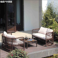 Outdoor Rattan Sofa Courtyard Villa Leisure Clubhouse Balcony Sofa Set Sales Office Garden Faux Rattan Chair Furniture