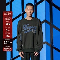 New Factor 2022 New Trendy Brand Sweatshirt American High Street Men's Hoodless Round Neck Color Block Patch Embroidered Loose Top