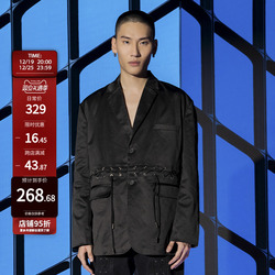 New Factor Strap Design Casual Loose Jacket Men's High-end Handsome Black Long V-neck Suit Jacket