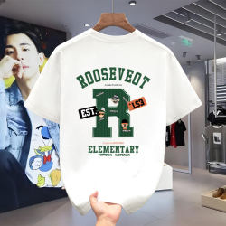 Ckavot European High-End Light Luxury Short-Sleeved Men's Summer Pure Cotton Trendy Brand White T-Shirt Men's Loose Base Shirt