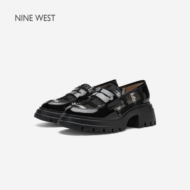 
Nine West/Jiuxi high heel loafers women's new 2025 breathable mesh thick sole height-enhancing shoes and sponge shoes