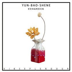 Handmade Ceramic Crafts with Flame-Melted Ice Crystal, Kiln-Transformed Small Flower Vase, Jingdezhen Vase, Flower Vessel, Table Decoration Vase