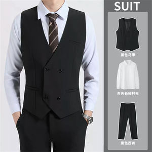 
Collarless slim business formal double-breasted suit vest men's black professional vest spring and autumn commuter suit suit
