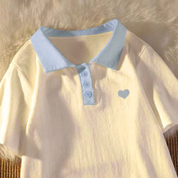 Girls' Pure Cotton Short-Sleeved T-Shirt Polo Shirt 2026 Summer New Niche National Trend Loose Top for Older Girls