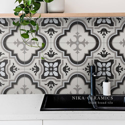 Nika French Retro Style Small Flower Tiles Black and White Tiles All-Ceramic Bathroom Toilet Balcony Kitchen Wall Tiles Floor Tiles