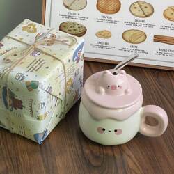 Cute Ceramic Mug with Lid, High-Looking Couple Ceramic Drinking Cup, Office Girl Birthday Gift