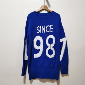 
Love series brand women's clothing fashionable American college style round neck loose contrast letter knit sweater 032A defects