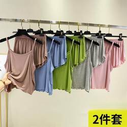 Hot-Selling Summer Camisole Pajamas for Women, Thin and Loose, Plus Size Pajama Set with Lace, Inner Shorts and Tank Top Two-Piece Set