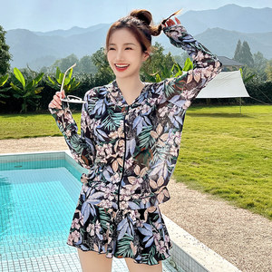 
Plus size swimsuit women's cover-up conservative long-sleeved sun protection seaside vacation three-piece split skirt style slimming belly cover spa