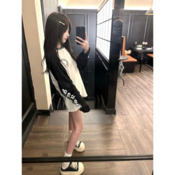 Chinese Trendy Brand American High Street Style Color-Blocked Sanskrit Patchwork Long-Sleeve T-Shirt for Women, Spring and Autumn Design, Loose-Fitting Base Shirt Top