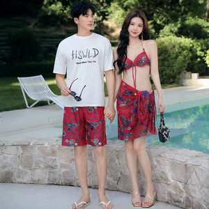 
Couple Swimsuit 2026 New Couple Model Women's Three-piece Set Sexy Men's Beach Pants Seaside Resort Hot Spring Swimwear