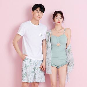 Couple Swimsuit 2026 New Beach Pants Men's and Women's One-piece Two-piece Slim Belly Covering Seaside Resort Hot Spring Swimwear