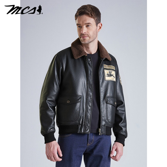 
MCS originates from Marlboro pilot sheepskin American retro down new style old loose leather jacket