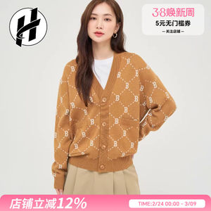 
MLB Presbyopia Series Logo Diamond Presbyopia Printed All Over V-neck Long Sleeves Buttoned Sweater Cardigan Unisex Couple Style