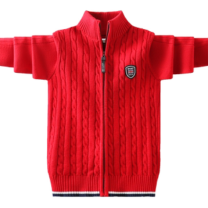 
Boys sweater autumn and winter thickened knitted cardigan jacket 2025 new knitted sweater winter children red plus velvet boy