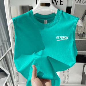 
American vest men's pure cotton 2024 new summer sports hurdle vest men's trendy sleeveless T-shirt ins trendy