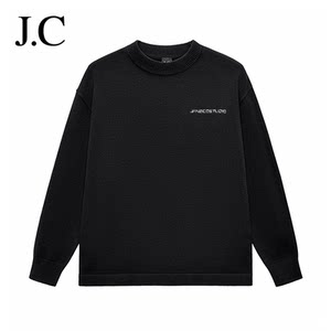 
J.C/Simple cut American retro sweater 660g round neck pullover loose men's autumn and winter sweater new top