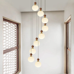Vintage-Style Staircase Light, Chinese-Style Duplex Pendant Light, Loft Living Room Apartment Villa Staircase Rotating Long Pendant Light